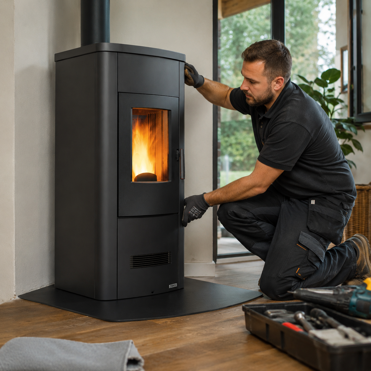 Installation poêle à bois et granulés par Chenais Cheminées - GP Service